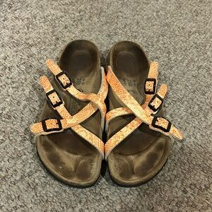 Birkenstock orange beige strappy Birkis summer sandals sz 39 US 8
